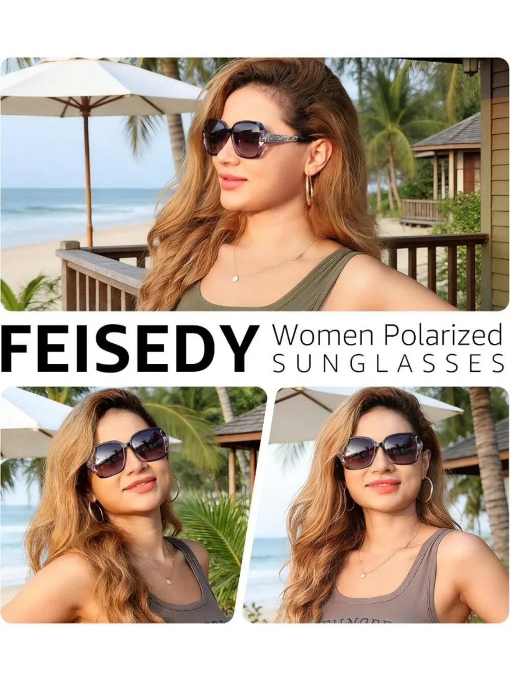 Stylish Polarized Square Sunglasses for Women - Shiny Frame, UV Protection